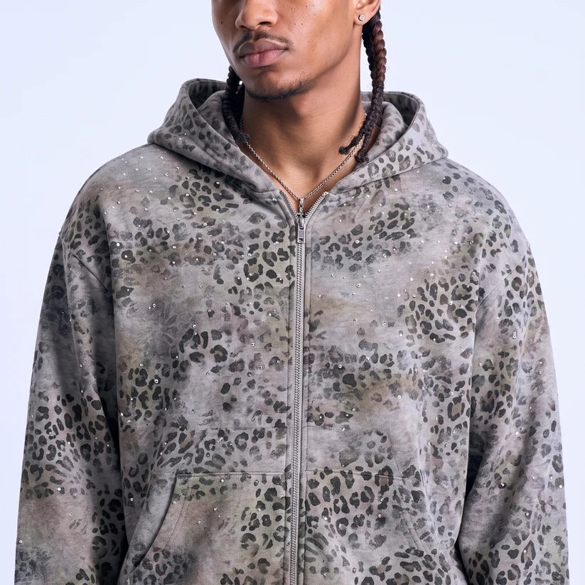 Leo Rhinestone Zip Up