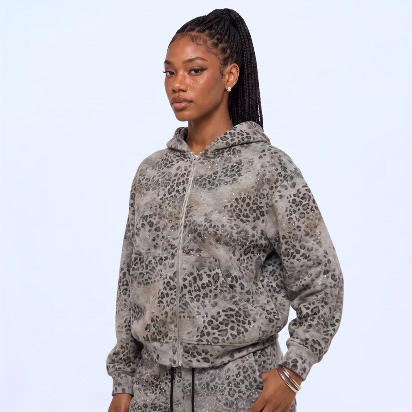 Leo Rhinestone Zip Up