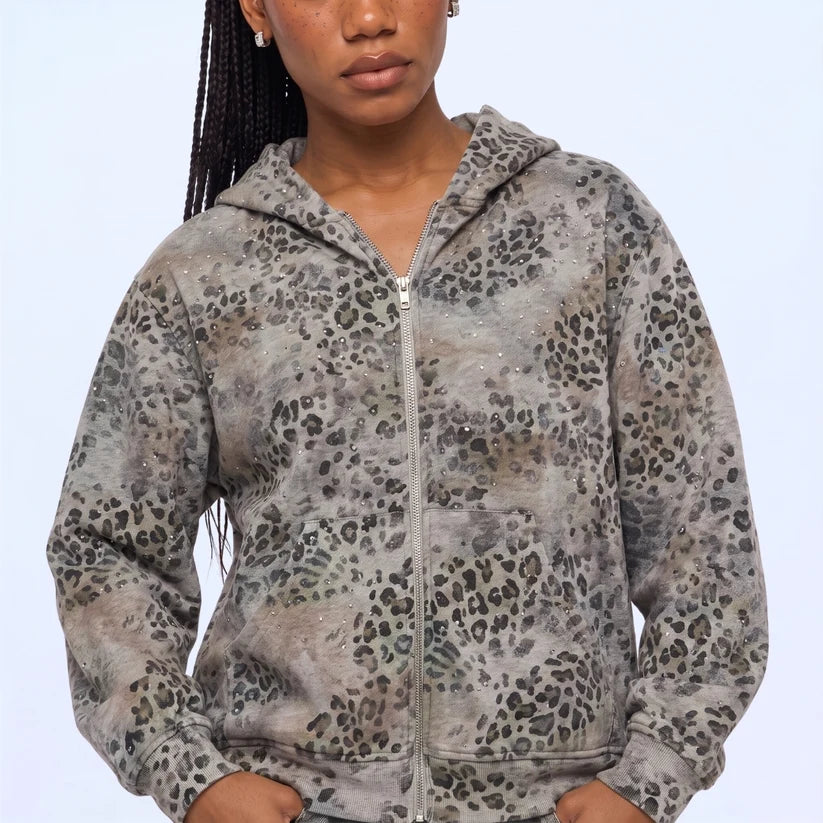 Leo Rhinestone Zip Up
